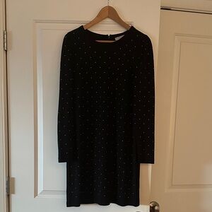 LOFT Black Long Sleeve Dress with Silver Dots